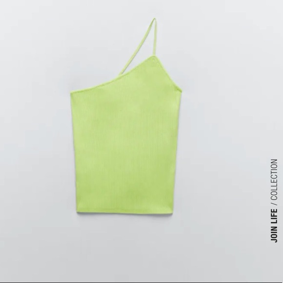 Zara Tops - LIME GREEN ASYMMETRIC KNIT TOP SPAGHETTI STRAP SMA